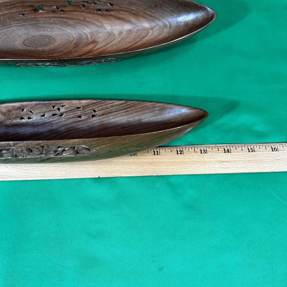 E. Cotton & Co. Wooden Canoe Bowls (2) Handmade in Kashmir 13 x 2.75 x 2